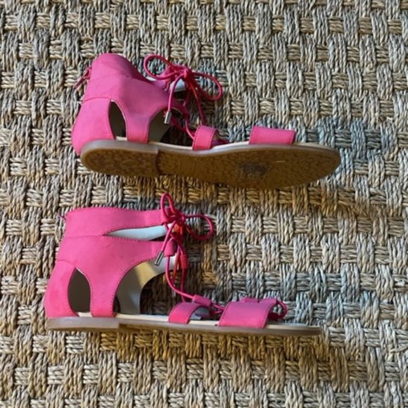 Stuart Weitzman big girl Camia Romanesque coral suede lace-up sandals NWOT - Picture 3 of 8